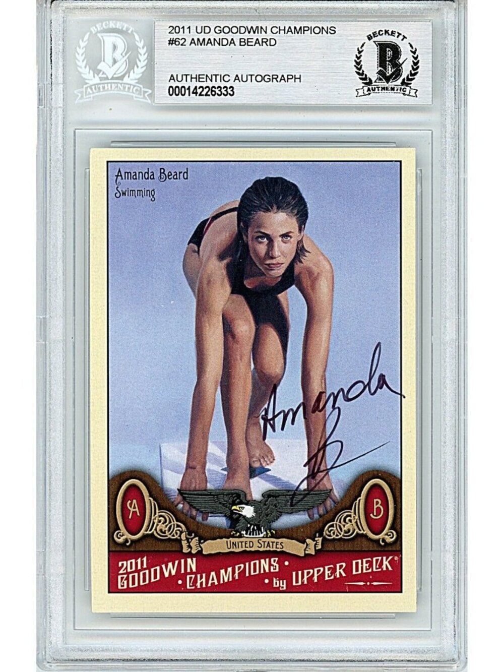 Amanda Beard Signed 2011 Goodwin Champions #62 Team USA Olympics BAS Slab Auto